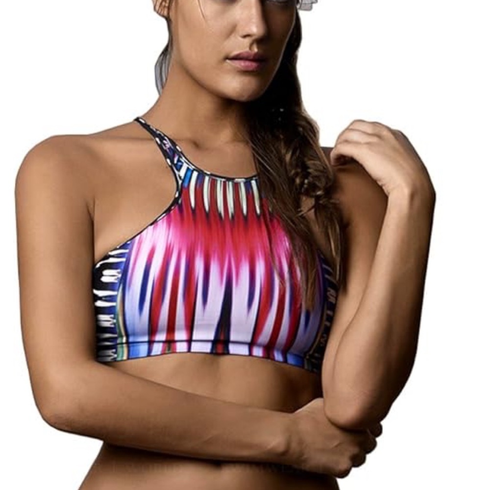 PilyQ Barcelona High Neck Groovy Strappy Bikini Top size Medium EUC - Picture 2 of 9
